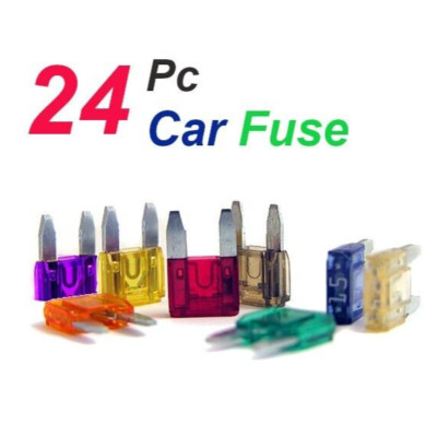 24 cs Mini Car Plug In Fuse Assortment Auto Vehicle 8 Colors Flat Pin Fuses