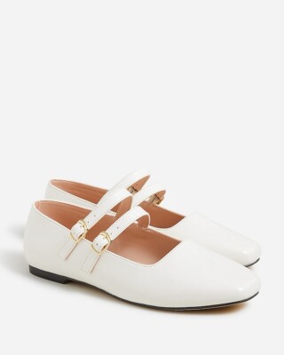J. Crew Crewcuts Girls Double Strap Ballet Flats Ivory Size K5 NWT