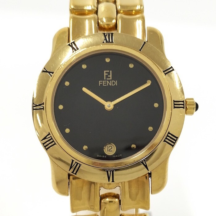 【希少】FENDI フェンディ 腕時計 860G ゴールド メンズ 1P FENDI Men's watch date quartz SS gold GP black dial 860G one