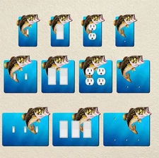 Jumping Bass Fishing Wall Plate Switch Wallplates Outlet Rocker Cover 1 2 3 Gang