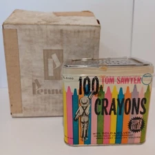Vintage TOM SAWYER CRAYONS Box of 100 in ORIGINAL 60's J.C. PENNEY'S CATALOG BOX