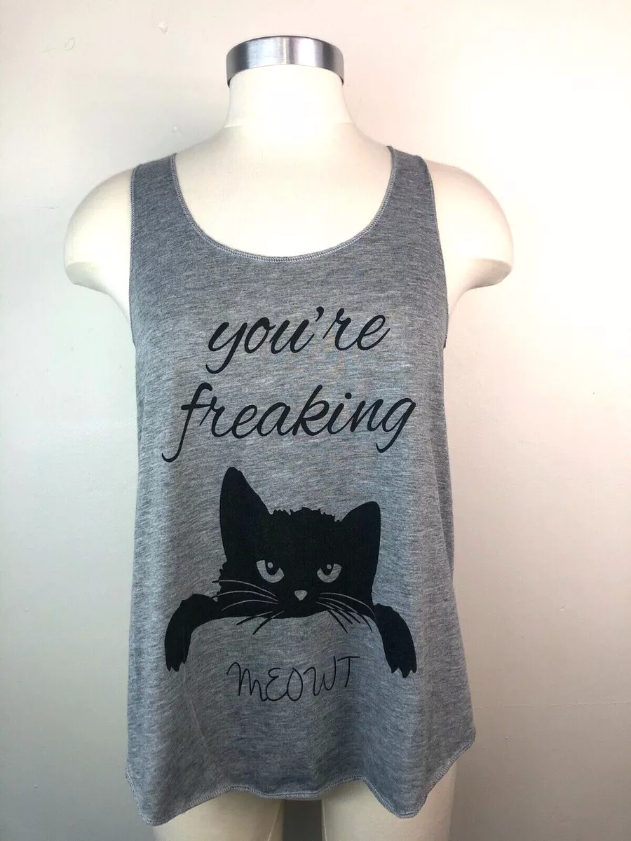 YOU RE FREAKING MEOWT Black Cat HIPSTER Funny Punk Emo TANK TOP