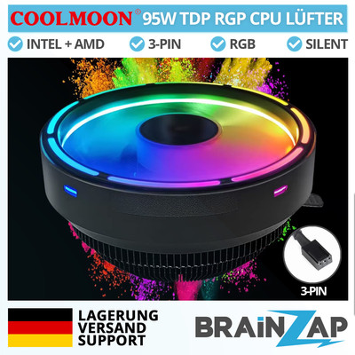 COOLMOON RGB CPU Kühler - 95W TDP Fan Lüfter 12V PWM 1150 1151 1155 AM2 AM3 AM4