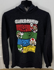 Super Mario Nintendo Hoodie Youth 18 Multi Character Pullover Gray