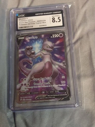 Pokémon Mewtwo V SWSH229 Pokémon GO Elite Trainer Box Foil Promo CGC 8.5