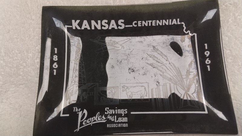 Vintage 1961 Kansas Centennial Ashtray - Peoples Savings & Loan Great Bend, KS