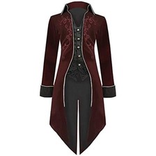 Mens Renaissance Pirate Tailcoat Velvet Steampunk Jacket Halloween Cosplay