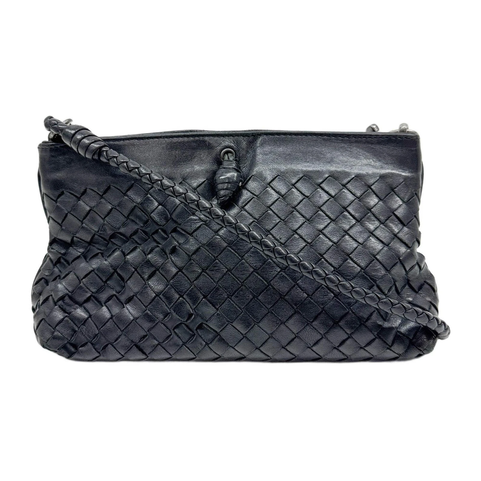Bottega Veneta — BOTTEGA VENETA Intrecciato Black Leather Shoulder Bag