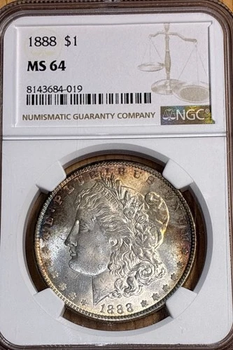 1888 Morgan Silver Dollar NGC MS64 Rainbow Toned BOTH SIDES SEE PICTURES