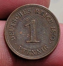 Antique 1893 A Germany 1 Pfennig Copper Coin Imperial Eagle Deutsches Reich