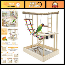 Bird Playground Gym for Parrots Cockatiels - Wood Perch, Climbing Ladders, Swi