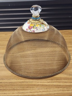 A MacKenzie Childs White Flower Market Mesh Dome 10.6  Inches Diameter
