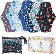 Reusable Menstrual Pads, Bamboo Cloth Pads for Heavy Flow with Wet Bag, Large Sa