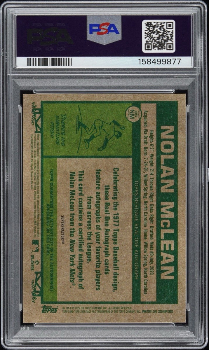 2026 Topps Heritage Nolan McLean Superfractor 1/1 Rookie Auto PSA