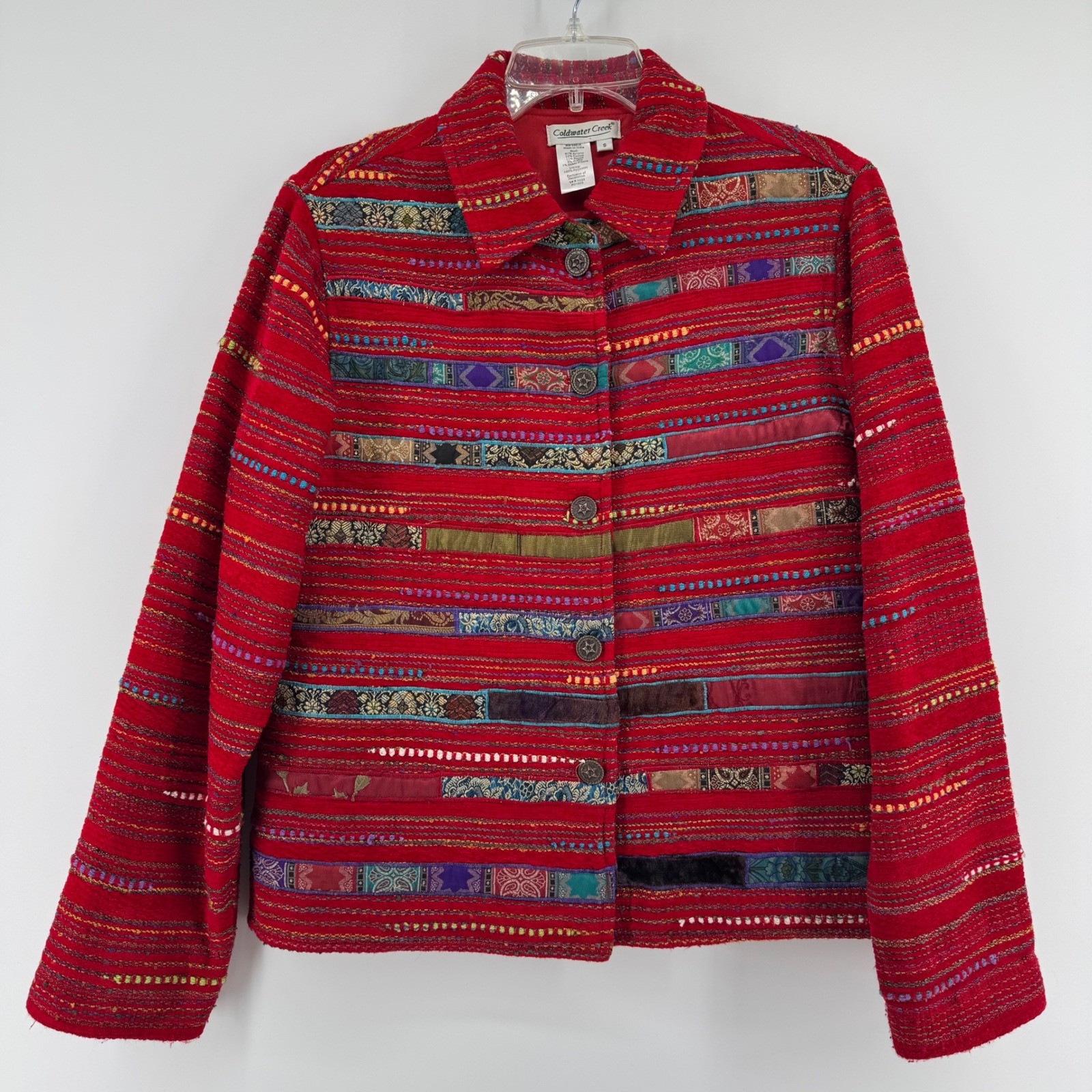Coldwater Creek Red Striped Patchwork Jacket Smal… - image 2