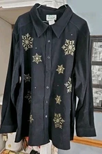 Quacker Factory Size 2x Faux Suede Embellished   Snowflake Button Down Shirt