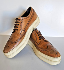 PRADA Men's Oxfords Wingtip Brogues Shoe, Size US 9.5 Leather-Tan Made In Italy