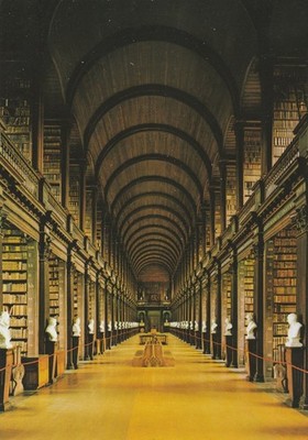 Trinity College Bibliothek Dublin Long Room Irland Vintage Postkarte