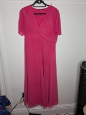 ASOS DESIGN Dress Womens 14 Pink Chiffon V Neck Ruched Maxi Formal Wedding Guest