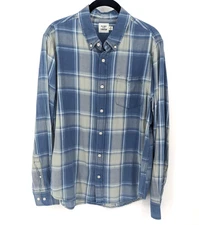 Flint and Tinder Shirt Mens Medium Blue Plaid Button Down Organic Cotton Casual