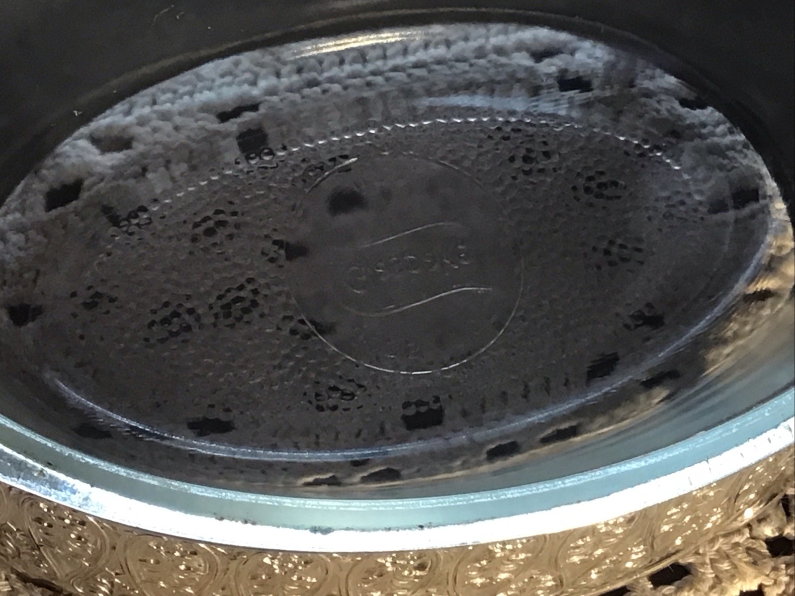 Vintage MCM Oval Glasbake Glass Casserole W/Fancy Handled Chrome Server Holder