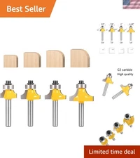 C2 Carbide Roundover Router Bit Set, 1/4 Inch Shank - Ideal for Woodworking