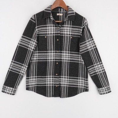Faherty Legend Sweater Shirt Womens S Black Plaid Flannel Button Up Stretch