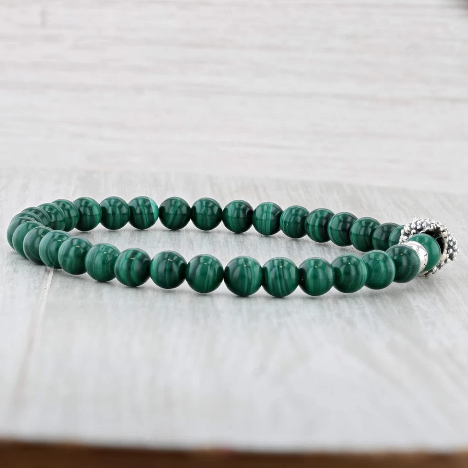 Nuevo Lagos Caviar Malaquita Calavera Cuentas Pulsera Bolsa Plata de Ley 05-81388-W8 Foto 4 de 4