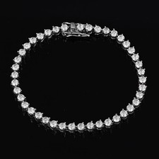 3/4/5MM Round Moissanite 925 Silver 3 Prong Tennis Chain Bracelet Pass Tester 