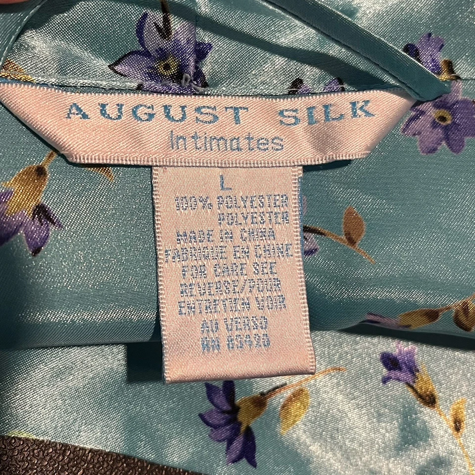 August Silk Floral Robe Women's 3/4 Sleeves Open Front Size L - Image 2 of 4