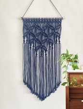Handmade Cotton Macrame Wall Hanging - Navy Home Decor for Boho Style