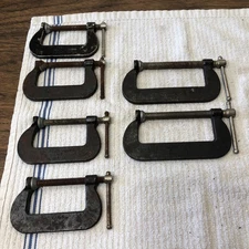 Lot of 6 Vtg Cincinnati Tool Super Jr C-Clamps 4x #54 & 2x #55 Forged Steel USA