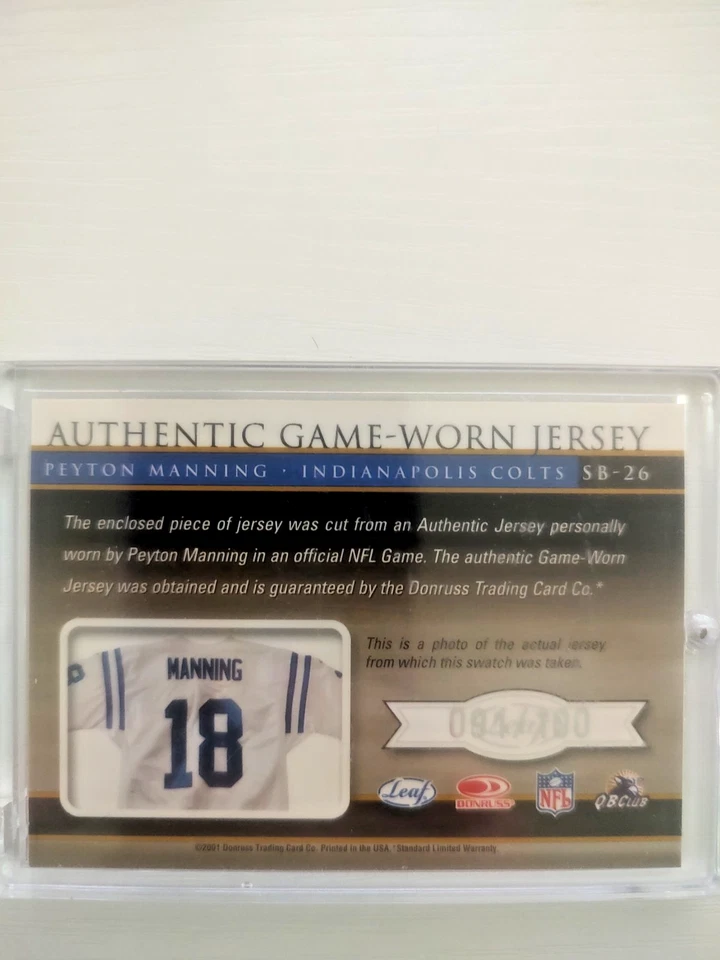 2001 Quantum Leaf Peyton Manning Shirt Off My Back /100 (MEM) Indianapolis Colts - Image 2 of 4