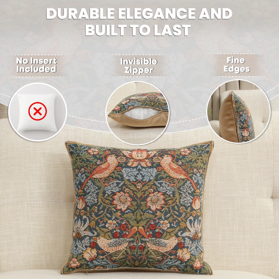 Throw Pillow Cover - William Morris Strawberry Thief - Cushion Cover 14x14 in - Image 3 of 4