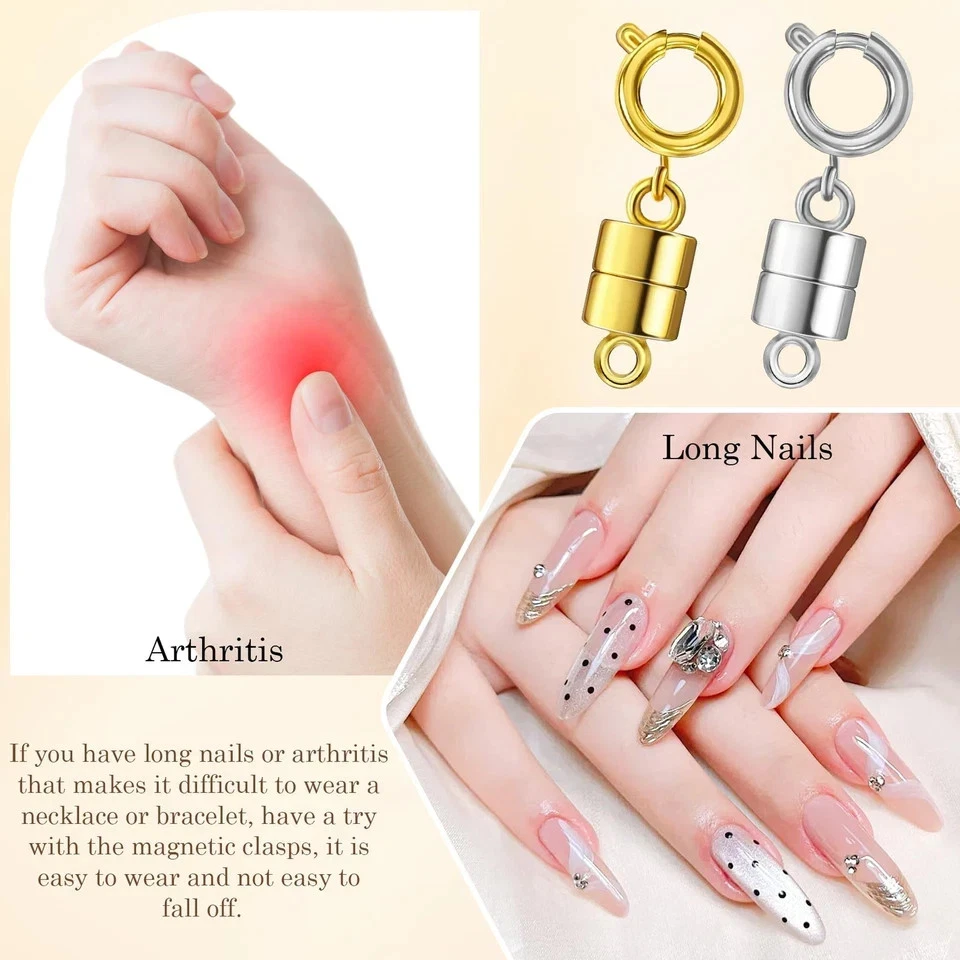 6 Pack Magnetic Necklace Clasps and Closures, 18K Gold and Silver Plated Jewelry - Image 4 of 4