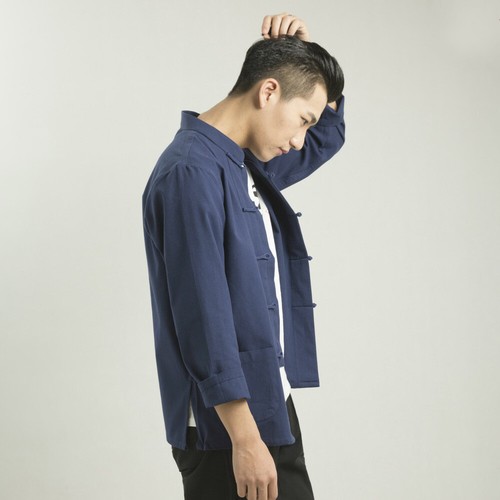 Uomo Cotone Camicia Giacca Cappotto Stile Etnico Cinese Kung Fu Rana Bottone IN - Foto 14 di 17