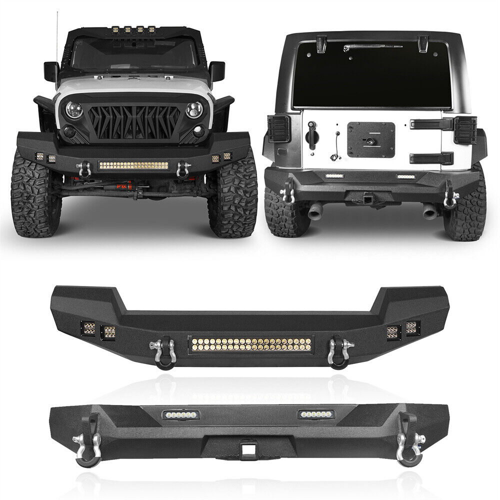 Full Width Front Bumper/Rear Bumper w/LED Lights for 2007-2018 Jeep  Wrangler JK | eBay