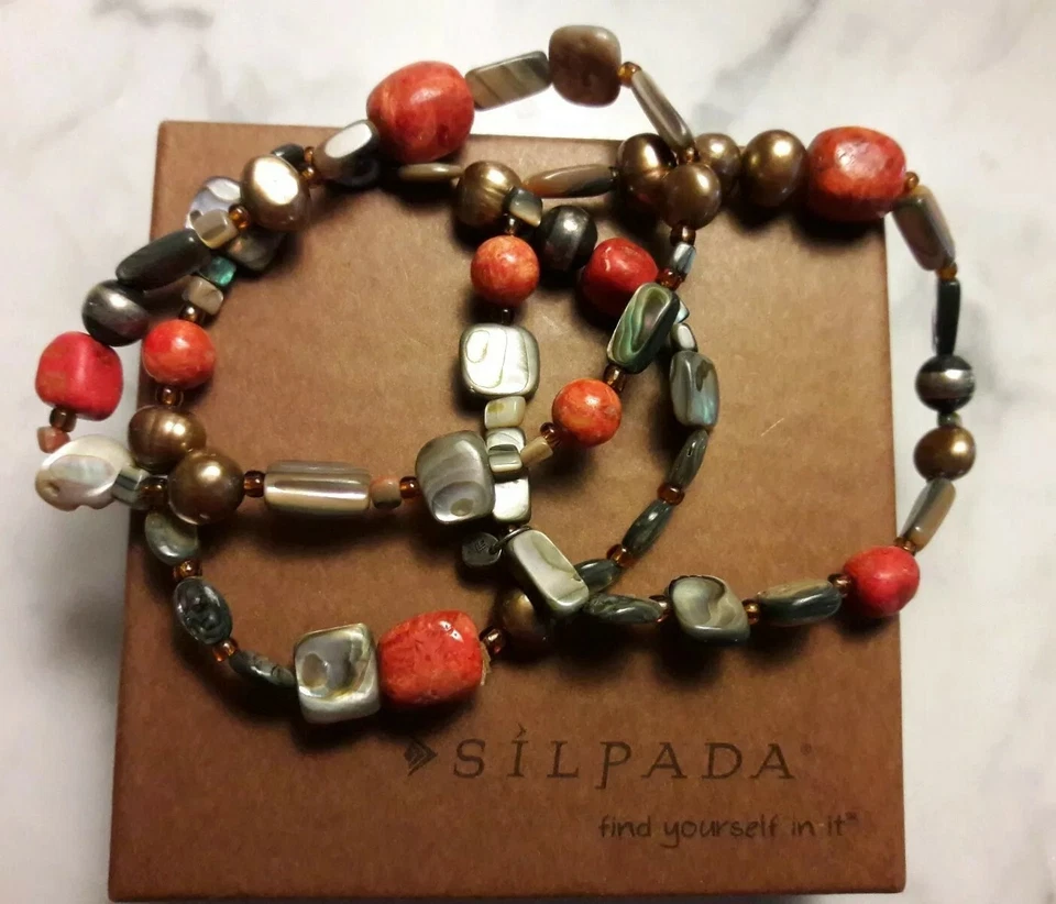 New SILPADA Abalone Shell, Sponge Coral, Freshwater Pearl, 3 Bracelets B1695/Box - Image 4 of 4