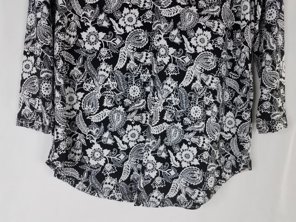 Blusa Top Charter Club Mujer Talla S Negra Blanca Floral Cachemira Manga 3/4 Foto 3 de 4