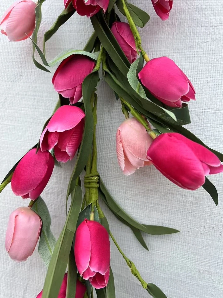 Guirnalda de tulipán rosa de 5 pies enredadera de flores artificiales para decoración de primavera de boda Foto 3 de 4