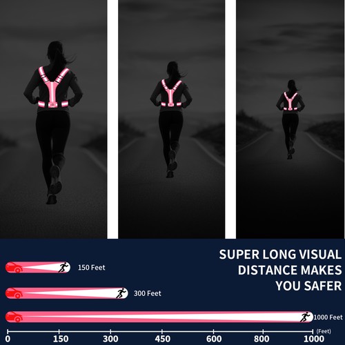 LED Reflective Lights up Vest Running Gear Running for Runners USB Rechargeable - Picture 35 of 44
