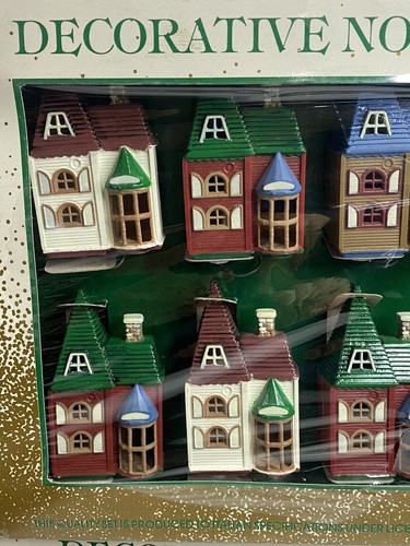 Vintage Victorian Houses Cottages String Lights Christmas Village Hard Plastic - Picture 3 of 22