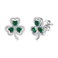 925 Sterling Silver Clover Stud Earrings Shamrock Irish Ear Studs St Patricks...