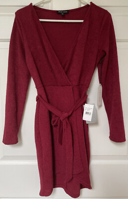 burgundy wrap sweater dress Long Dolman Sleeve Wrap Knit Sweater Dress main image 0