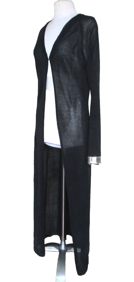 Maxi Abrigo Tejido Suéter Internacional Moda De Colección M Mujer Negro Cota de Malla Puños Foto 3 de 4