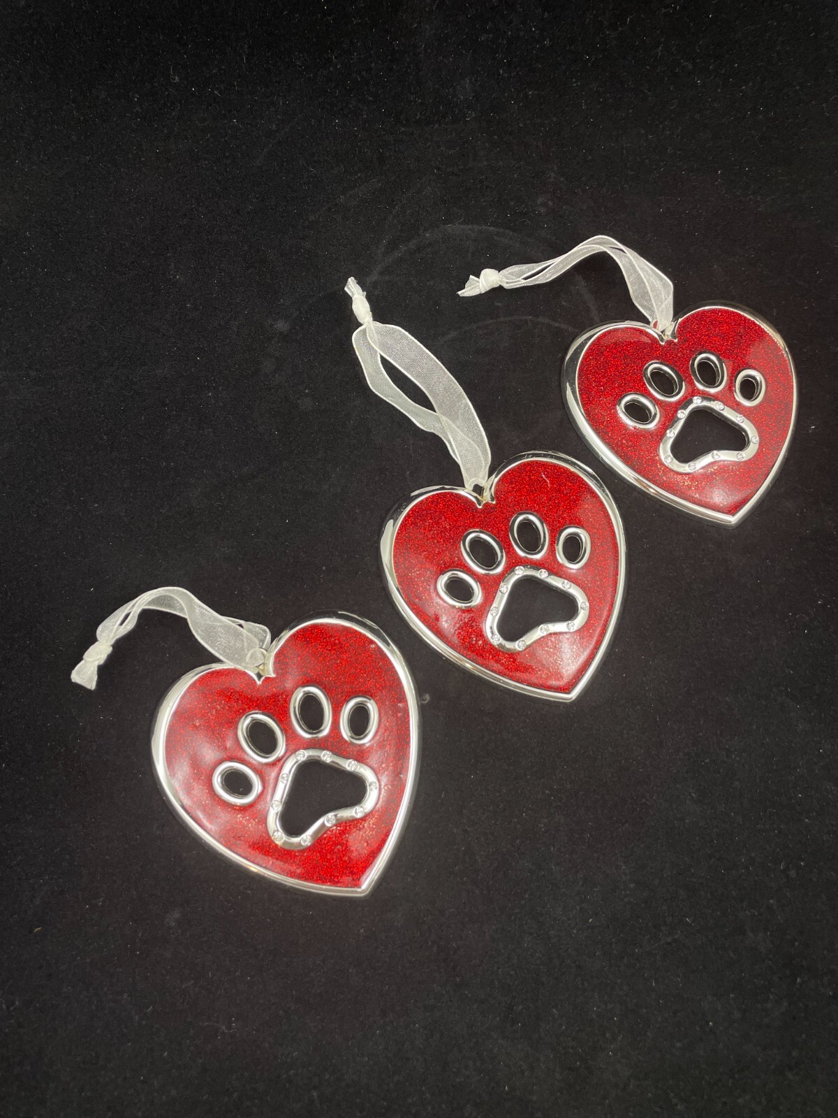 1 HARVEY LEWIS HEART DOG PAW PRINT SWAROVSKI CRYSTALS CHRISTMAS HOLIDAY ORNAMENT
