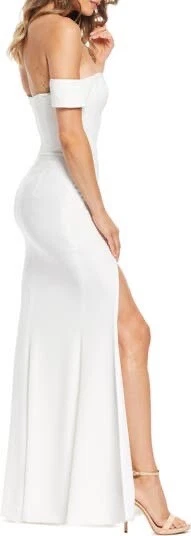 OFF WHITE ABITO NUOVO THE POPULATION Logan Off the Shoulder abito da sera bianco sporco taglia L