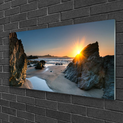 Tableau Verre Paysage Tableau Impression Sur Verre - Paysage Mer Et Soleil - Dimensions 120x60 Cm - Style Moderne Tableau Verre Paysage Mer