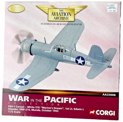 LE Corgi 1:72 F4U-1 Corsair Marine's Dream Lt Olander Munda 1943 AA33008 Diecast - Picture 1 of 8