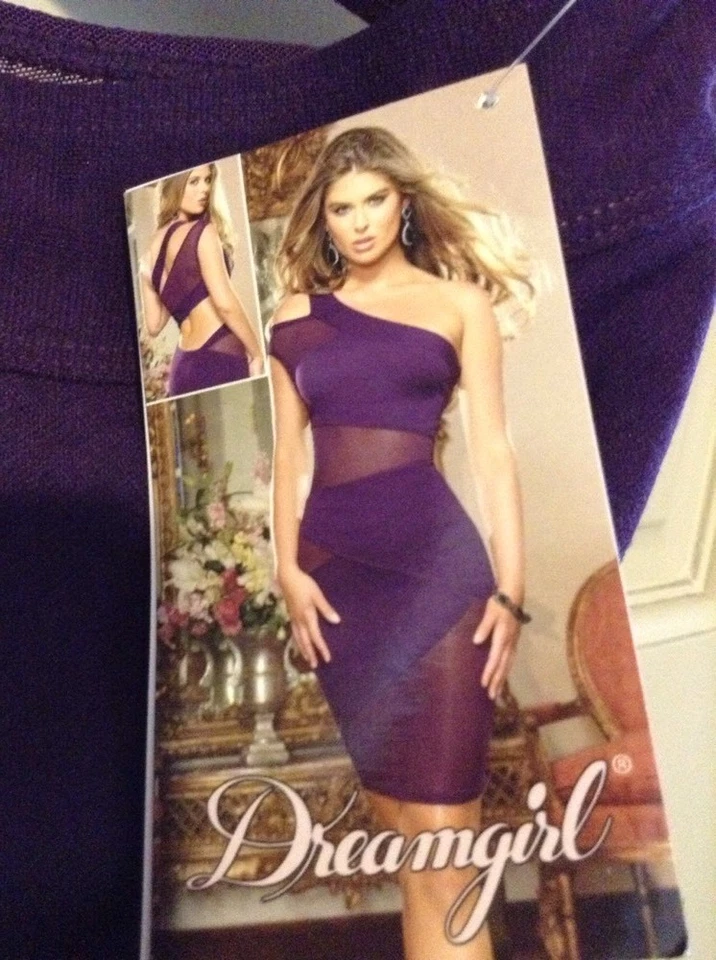 Женщин новый сетки панели резинке платье фиолетовый сексуальный одно плечо большой L/M - Изображение 3 из 4